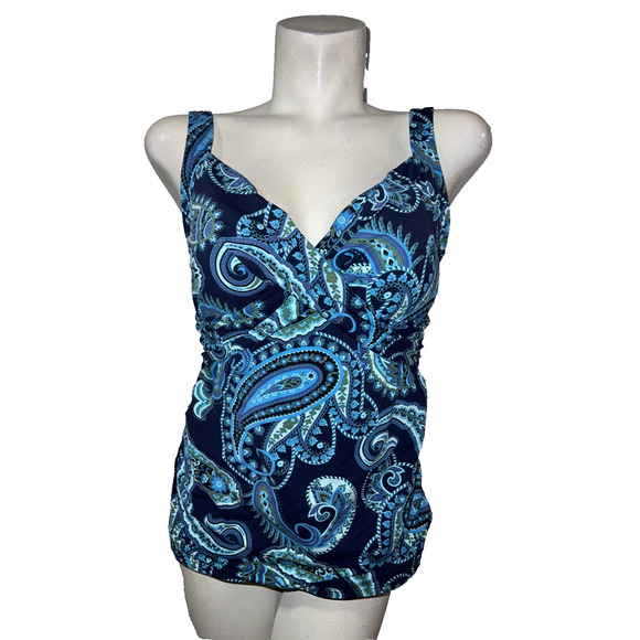 Lands End Women's Size 10 Blue Paisley Tankini Swim Top #504651 Beach Vacation - Picture 1 of 8